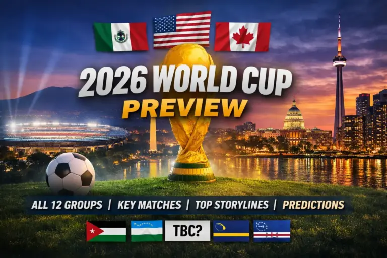 2026 World Cup Groups A–L: Complete Preview — Every Group Explained 2 2026 World Cup groups preview banner with trophy, football, and host cities Mexico City, Washington D.C., and Toronto