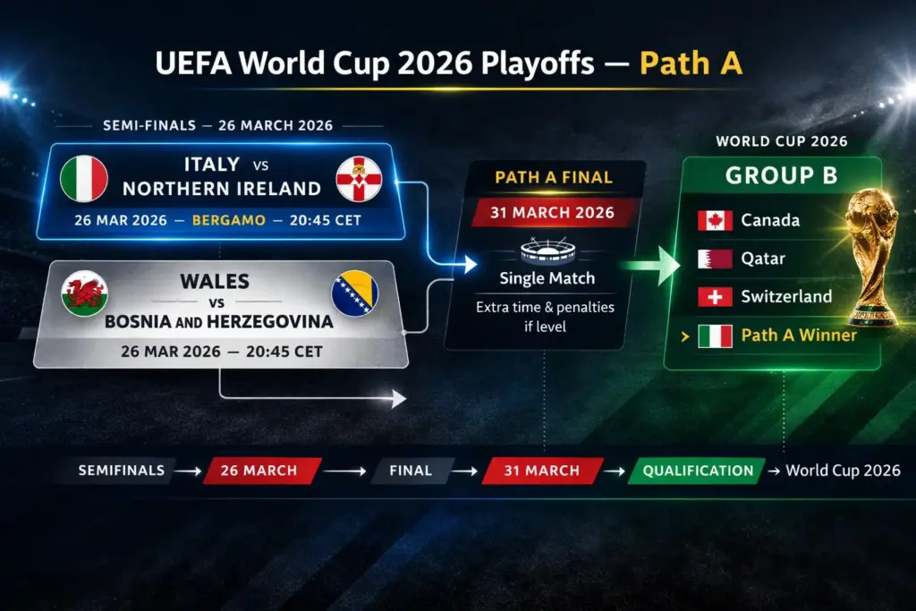 Bracket showing Italy's Path A: Northern Ireland (SF), then Wales or Bosnia (Final).