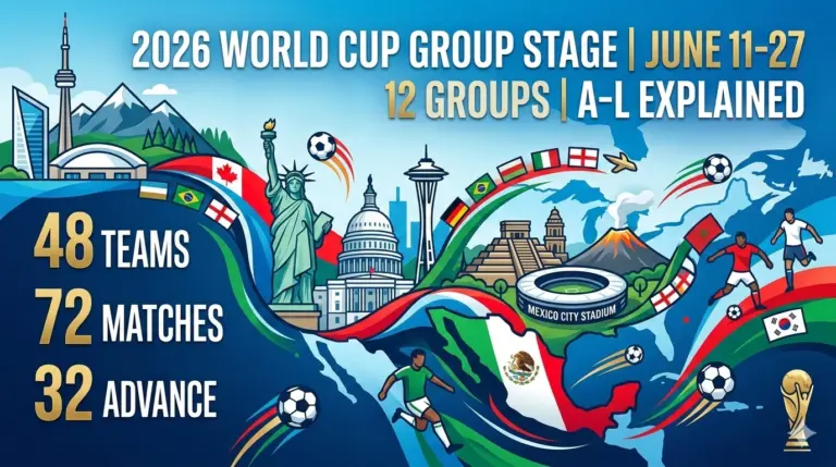 2026 World Cup Groups: All 12 Groups A–L Explained 7 2026 World Cup Groups banner showing all 12 groups A–L, the expanded 48-team format, three host countries, and the route to the Round of 32.