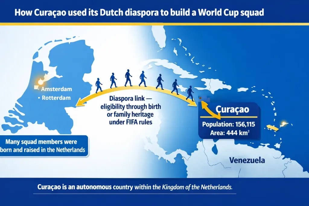 Curaçao World Cup 2026 diaspora map showing the connection between the Netherlands and Curaçao and how heritage-based eligibility helped build the squad
